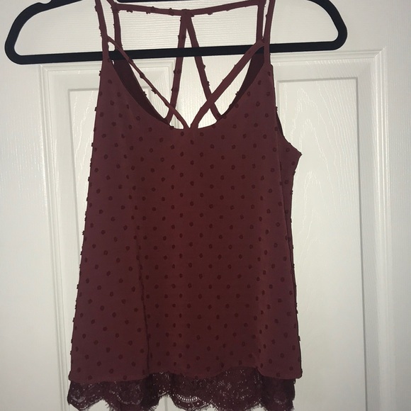 UO maroon strappy tank top with lace edges - Picture 1 of 2